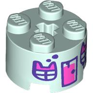 Деталь LEGO Brick Round 2 x 2 with Dark Pink Door, Windows with Cat Ears print, Светлый морской волны
