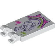 Деталь LEGO Tile Special 2 x 3 with 2 Clips with Drawing of Gabby, Kitten Rainbow print, Белый