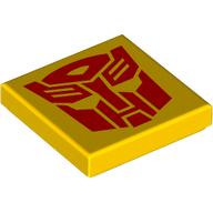 Деталь LEGO Tile 2 x 2 with Red Autobot / Bumblebee Face print, Желтый