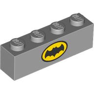 Деталь LEGO Brick 1 x 4 with Yellow/Black Batman Logo on Both Sides print, Светлый сине-серый