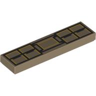 Деталь LEGO Tile 1 x 4 with Utility Belt, Black/Bright Light Yellow Pockets print, Темно-песочный
