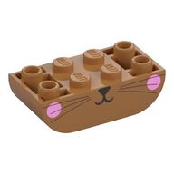 Деталь LEGO Brick Curved Double 2 x 4 Inverted with Animal Face, Bright Pink Cheeks print, Средне-темный телесный