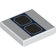 Деталь LEGO Tile 2 x 2 with 2 Dark Bluish Grey Grilles, Light Bluish Grey Border, Dark Blue Background print, Белый
