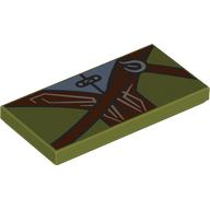Деталь LEGO Tile 2 x 4 with Tunic, Reddish Brown Strap, Trim, Sand Blue Shirt print, Оливковый