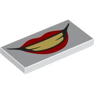 Деталь LEGO Tile 2 x 4 with Joker Mouth, Red Lips, Tan Teeth print, Белый