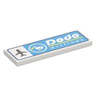 Деталь LEGO Tile 2 x 6 with Airplane, 'DODO Airlines' on Medium Azure Background print, Белый