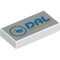 Деталь LEGO Tile 1 x 2 with Medium Azure 'DAL' print, Белый