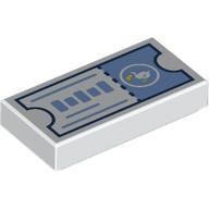 Деталь LEGO Tile 1 x 2 with Medium Blue Ticket print, Белый