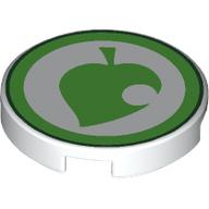Деталь LEGO Tile Round 2 x 2 with Bright Green Circle, Leave print, Белый