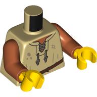 Деталь LEGO Torso, Tunic, Nougat Laces, Reddish Brown Rope for Belt print, Dark Orange Arms, Yellow Hands, Песочный