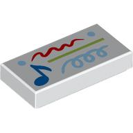 Деталь LEGO Tile 1 x 2 with Blue Music Notes, Multi Color Scribbles print, Белый