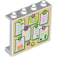 Деталь LEGO Panel 1 x 4 x 3 with Tan Notice Board, Notes print, Белый