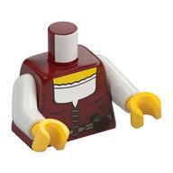 Деталь LEGO Torso, Vest, White Top, Dark Tan Belt, Dark Brown Pouch print, White Arms, Yellow Hands, Темно-красный