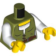 Деталь LEGO Torso, Vest, White Top, Reddish Brown Belt, Laces print, White Arms, Yellow Hands, Оливковый