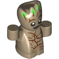 Деталь LEGO Groot - Baby, Bark Chest, Green Hair, Темно-песочный