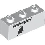 Деталь LEGO Brick 1 x 3 with Black 'Lamborghini', Bull print, Белый