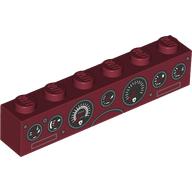 Деталь LEGO Brick 1 x 6 with Dashboard Dials print, Темно-красный