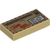 Деталь LEGO Tile 1 x 2 with Letter, 'SELECTED WINNER!', Red 'JUNK MAIL' stamp, Address print, Песочный