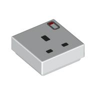 Деталь LEGO Tile 1 x 1 with Power Socket, 3 Pin, Switch print, Белый
