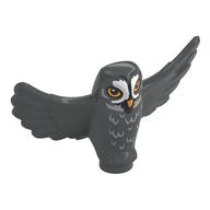 Деталь LEGO Animal, Bird, Owl Small with Open Wings, Bright Light Orange Eyes, Beak, White Face, Feathers print, Темный сине-серый