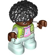 Деталь LEGO Duplo Figure Child, Afro Black, Light Aqua Legs, Bright Pink Shirt Print, Лайм