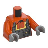 Деталь LEGO Torso, Safety Vest, Silver/Yellowish Green Stripes print, Reddish Orange Arms, Light Bluish Gray Hands, Красно-оранжевый