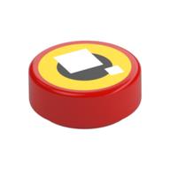 Деталь LEGO Tile Round 1 x 1 with Brickheadz Eye, White Squares, Black Circle, Yellow Background print, Красный