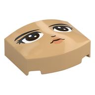 Деталь LEGO Brick Curved 3 x 4 with Curved Front, Face, Black Eyebrows, Dark Brown Eyes, Peached Lips, Forward Look print, Теплый песочный
