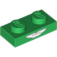 Деталь LEGO Plate 1 x 2 with White Aston Martin Wings print, Зеленый