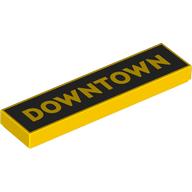 Деталь LEGO Tile 1 x 4 with 'DOWNTOWN' on Black Background print, Желтый