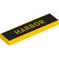 Деталь LEGO Tile 1 x 4 with 'HARBOR' on Black Background print, Желтый