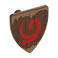 Minifig Shield Triangular with Red Symbol, Dark Tan Border print
