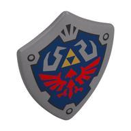 Деталь LEGO Minifig Shield Triangular with Spiked Top with Red Wings, on Dark Blue Field print, Матовый серебристый
