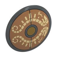 Деталь LEGO Minifig Shield Round Bowed with Tan Decorations on Medium Nougat Field print, Темный сине-серый