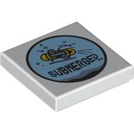 Деталь LEGO Tile 2 x 2 with 'SUBMERGED', Submarine in Light Blue Circle print, Белый