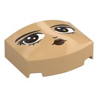 Деталь LEGO Brick Curved 3 x 4 with Curved Front, Face, Black Eyebrows, Dark Brown Eyes, Peached Lips, Sideways Look print, Теплый песочный