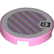 Деталь LEGO Tile Round 2 x 2 with Shy Guy  and Barcode Print (Sticker), Ярко-розовый