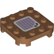 Деталь LEGO Plate Round Corners 4 x 4 x 2/3 Circle with Reduced Knobs, Two Arrows at Right Angles and Barcode Print (Sticker), Средне-темный телесный