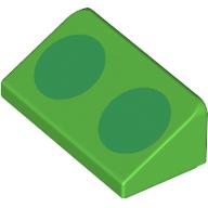 Деталь LEGO Slope 30° 1 x 2 x 2/3 with 2 Green Circles print, Ярко-зеленый
