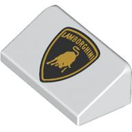 Деталь LEGO Slope 30° 1 x 2 x 2/3 with Black/Gold Lamborghini Logo print, Белый