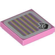 Деталь LEGO Tile 2 x 2 with Groove with Para-Biddybud and Barcode Print (Sticker), Ярко-розовый