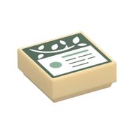 Деталь LEGO Tile 1 x 1 with Dark Green Sign, White Leaves print, Песочный