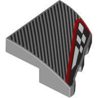 Деталь LEGO Slope Curved 2 x 2 with Stud Notch Left with Black Stripes, Black/White Headlight, Red Border print, Светлый сине-серый