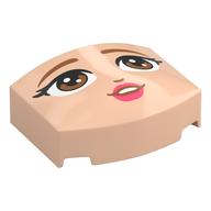 Деталь LEGO Brick Curved 3 x 4 with Curved Front with Face, Brown Eyebrows, Eyes, Dark Pink Lips print, Светлый телесный