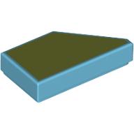 Деталь LEGO Tile 1 x 2 with Stud Notch Left with Olive Green Print, Средне-лазурный