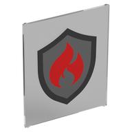 Деталь LEGO Glass for Frame 1 x 6 x 6 with Red Flames on Silver Shield print [Fire Fighters], Прозрачный бесцветный