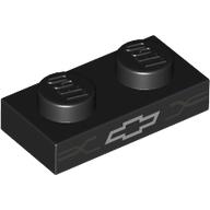 Деталь LEGO Plate 1 x 2 with + (Chevrolet Logo) print, Черный