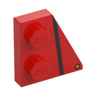 Деталь LEGO Wedge Plate 2 x 2 Right with Black Stripe print, Красный
