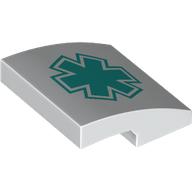Деталь LEGO Slope Curved 2 x 2 x 2/3 with Dark Turquoise Star of Life print, Белый
