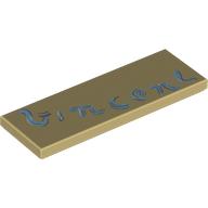 Деталь LEGO Tile 2 x 6 with Dark Azure 'Vincent' Autograph print, Песочный